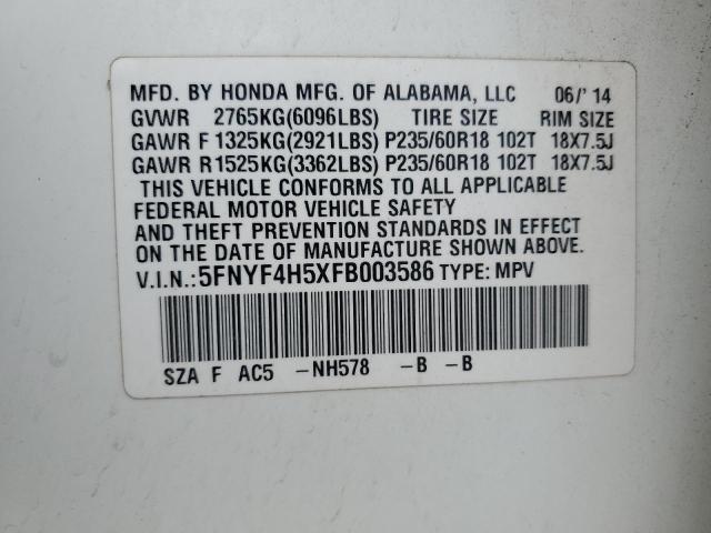 5FNYF4H5XFB003586 - 2015 HONDA PILOT EXL 白色 照片 13