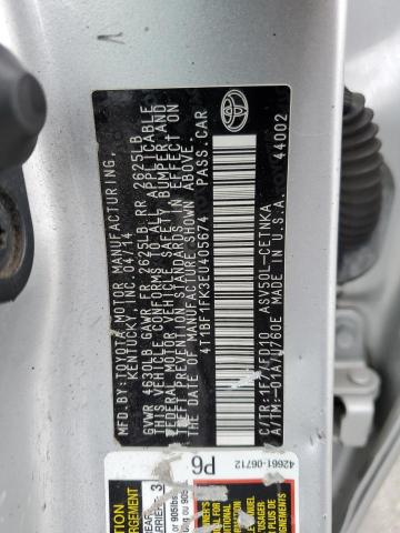 4T1BF1FK3EU405674 - 2014 TOYOTA CAMRY L SILVER photo 12