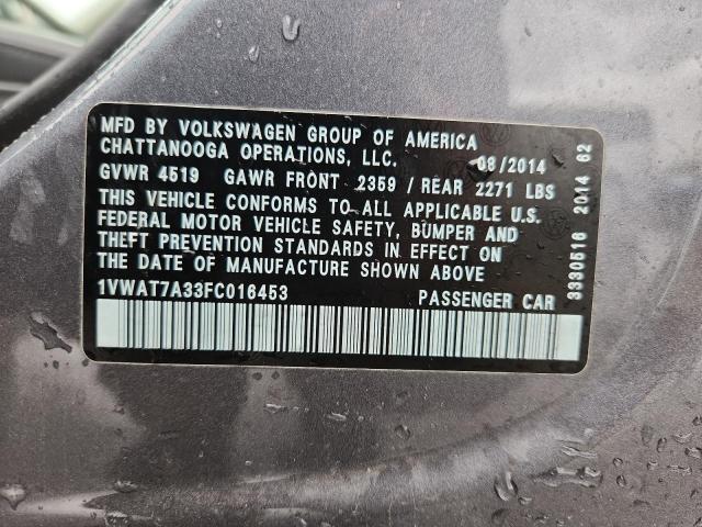 1VWAT7A33FC016453 - 2015 VOLKSWAGEN PASSAT S 灰色 照片 12