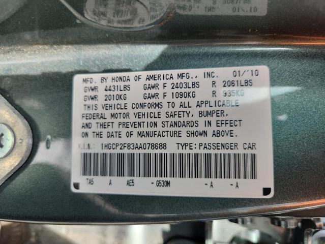 1HGCP2F83AA078688 - 2010 HONDA ACCORD EXL GREEN photo 13