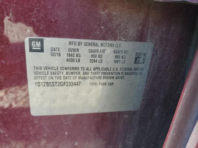 1G1ZB5ST2GF233447 - 2016 CHEVROLET MALIBU LS Марун фото 12