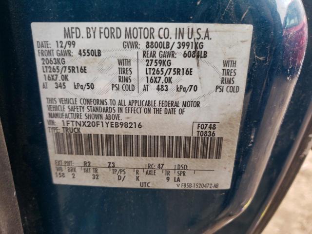 1FTNX20F1YEB98216 - 2000 FORD F250 SUPER DUTY GRAY photo 13