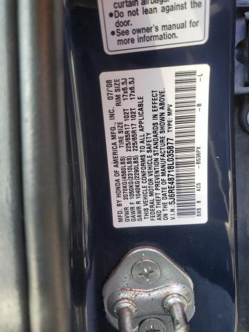 5J6RE48718L035877 - 2008 HONDA CR-V EXL BLUE photo 13
