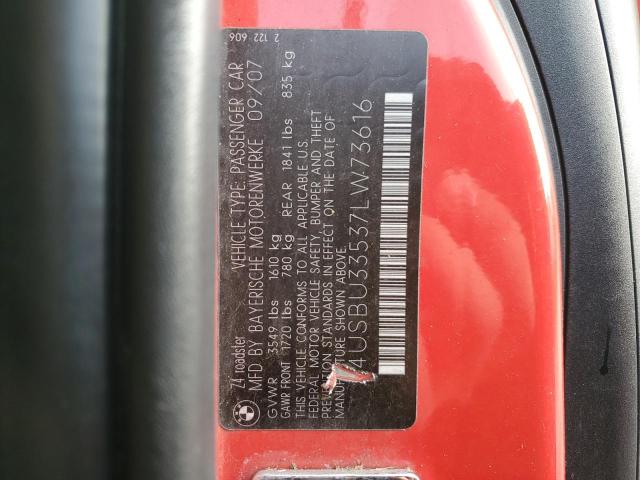 4USBU33537LW73616 - 2007 BMW Z4 3.0 RED photo 12