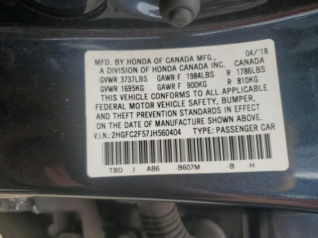 2HGFC2F57JH560404 - 2018 HONDA CIVIC LX GRAY photo 13