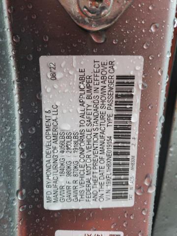 19XFL1H8XNE019154 - 2022 HONDA CIVIC SPORT TOURING SILVER photo 12