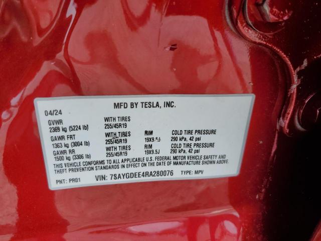 7SAYGDEE4RA280076 - 2024 TESLA MODEL Y Կարմիր լուսանկար 13