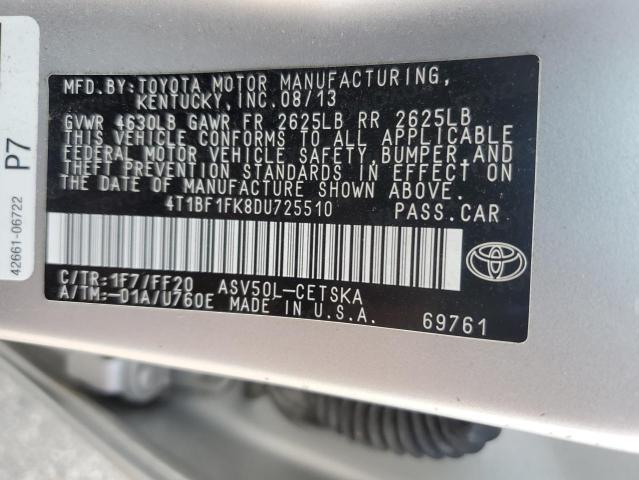 4T1BF1FK8DU725510 - 2013 TOYOTA CAMRY L ვერცხლისფერი ფოტო 13