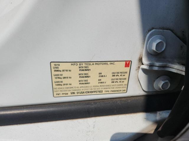 5YJSA1CNXDFP27933 - 2013 TESLA MODEL S თეთრი ფოტო 12