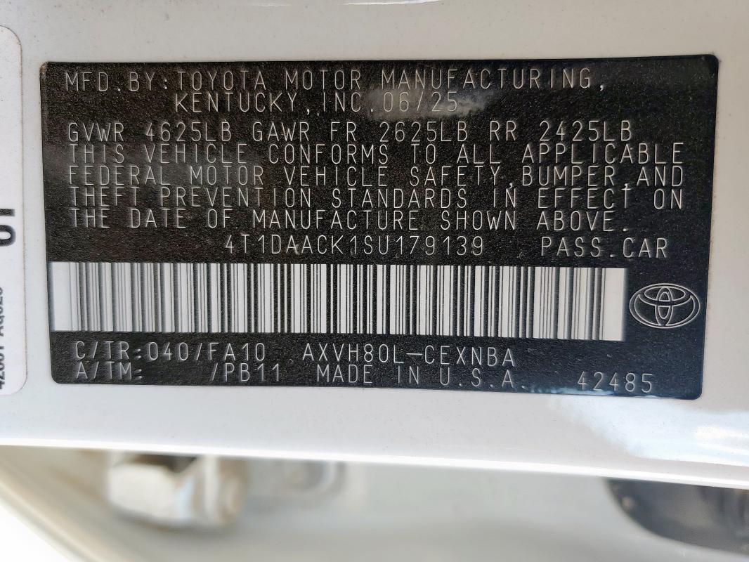 4T1DAACK1SU179139 - 2025 TOYOTA CAMRY XSE WHITE photo 12