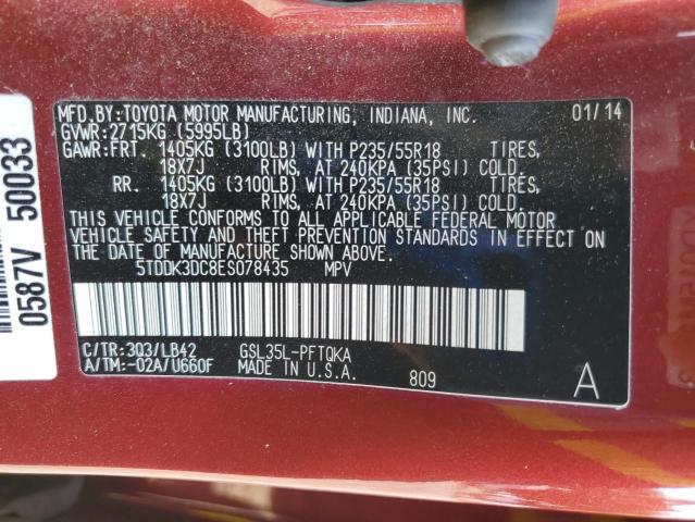 5TDDK3DC8ES078435 - 2014 TOYOTA SIENNA XLE MAROON photo 14