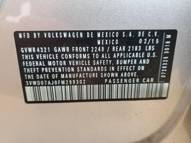 3VWD07AJ0FM299302 - 2015 VOLKSWAGEN JETTA SE SILVER photo 12