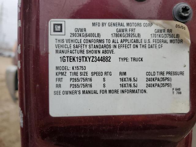 1GTEK19TXYZ344882 - 2000 GMC NEW SIERRA K1500 BURGUNDY photo 12