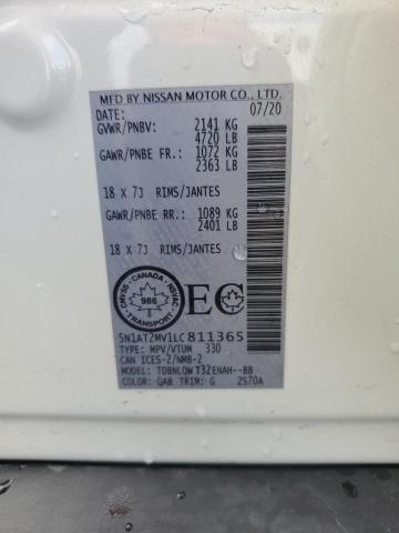 5N1AT2MV1LC811365 - 2020 NISSAN ROGUE S WHITE photo 12