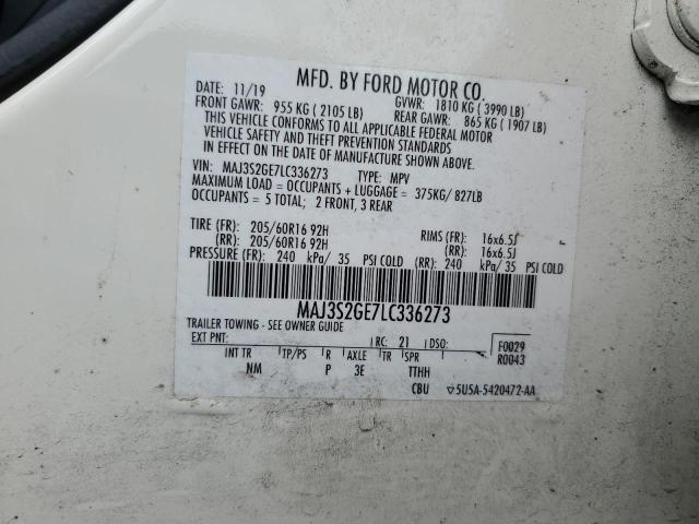 MAJ3S2GE7LC336273 - 2020 FORD ECOSPORT SE WHITE photo 14