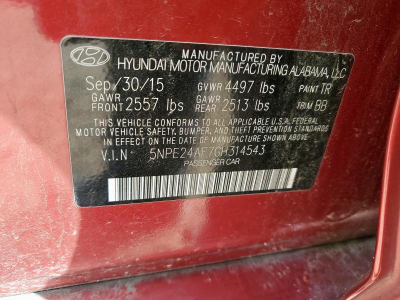 5NPE24AF7GH314543 - 2016 HYUNDAI SONATA SE RED photo 12