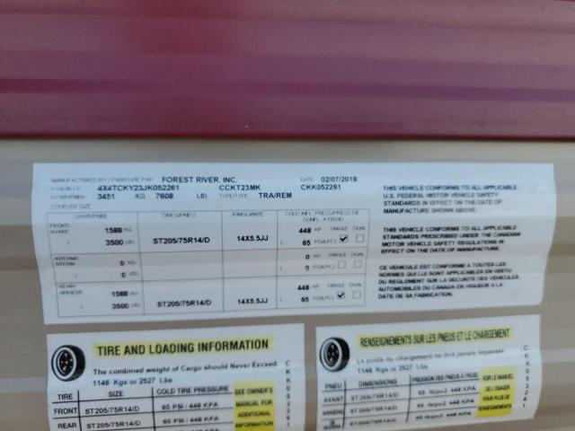 4X4TCKY23JK052261 - 2018 FOREST RIVER CHEROKEE 23MK 米色 照片 10