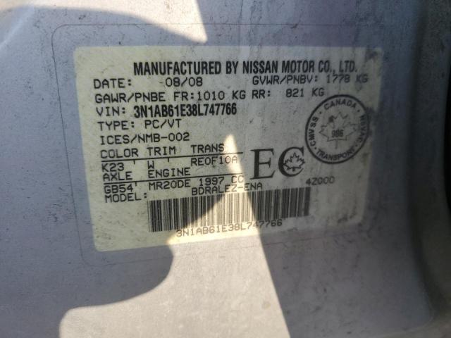 3N1AB61E38L747766 - 2008 NISSAN SENTRA 2.0 SILVER photo 12