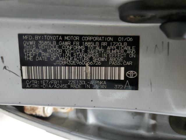 JTDBR32E960066726 - 2006 TOYOTA COROLLA CE SILVER photo 12