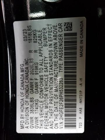 2HGFE2F26PH532263 - 2023 HONDA CIVIC LX BLACK photo 12