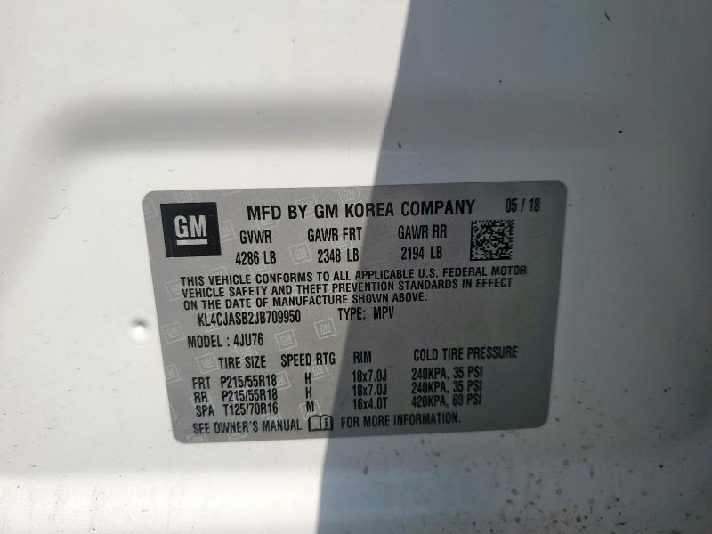 KL4CJASB2JB709950 - 2018 BUICK ENCORE PREFERRED Սպիտակ լուսանկար 13