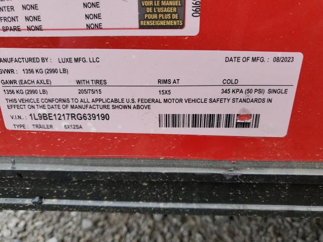 1L9BE1217RG639190 - 2024 UTILITY TRAILER RED photo 10