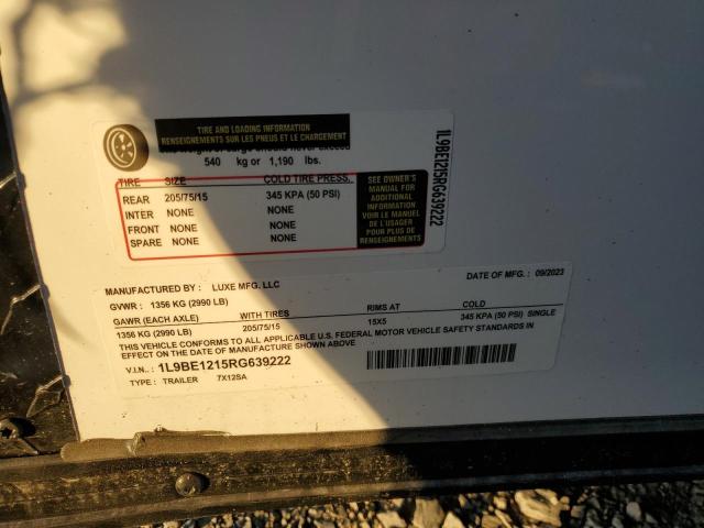 1L9BE1215RG639222 - 2024 UTILITY TRAILER თეთრი ფოტო 10