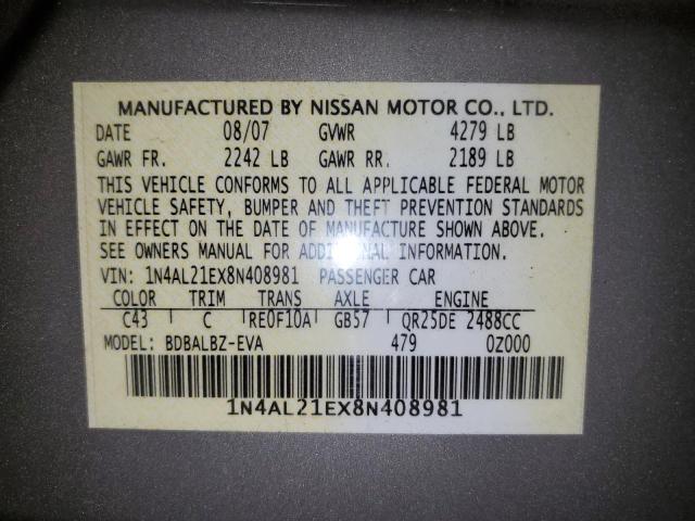 1N4AL21EX8N408981 - 2008 NISSAN ALTIMA 2.5 TAN photo 12