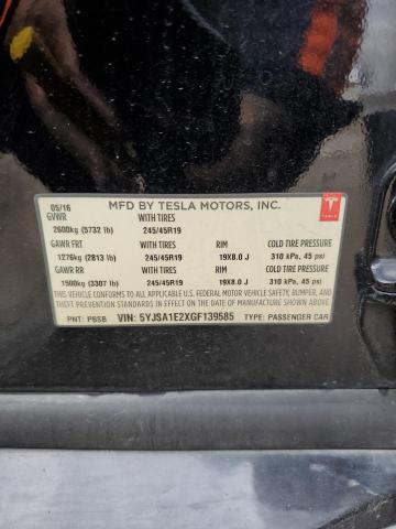 5YJSA1E2XGF139585 - 2016 TESLA MODEL S 黑色 照片 12