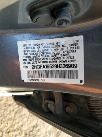 2HGFA16529H326909 - 2009 HONDA CIVIC LX GRAY photo 12