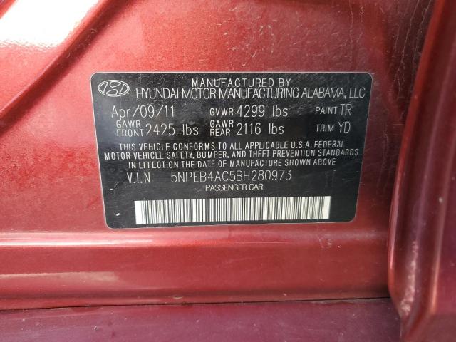 5NPEB4AC5BH280973 - 2011 HYUNDAI SONATA GLS BURGUNDY photo 12