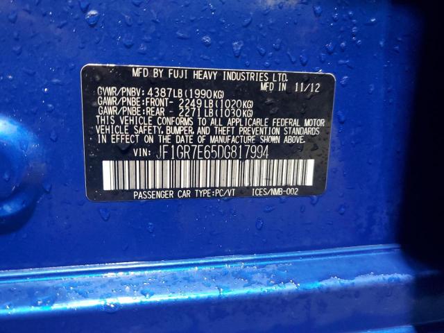 JF1GR7E65DG817994 - 2013 SUBARU IMPREZA WRX 蓝色 照片 13