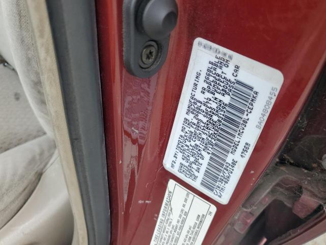 4T1BF32K82U031396 - 2002 TOYOTA CAMRY LE ბურგუნდია ფოტო 12