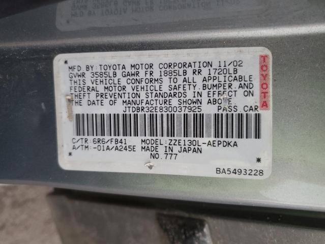 JTDBR32E830037925 - 2003 TOYOTA COROLLA CE SILVER photo 12