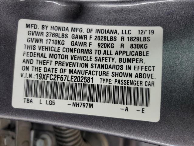 19XFC2F67LE202581 - 2020 HONDA CIVIC LX GRAY photo 13