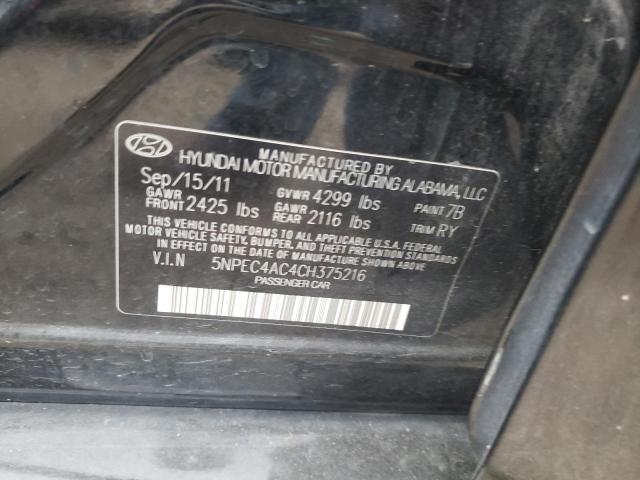 5NPEC4AC4CH375216 - 2012 HYUNDAI SONATA SE BLACK photo 12