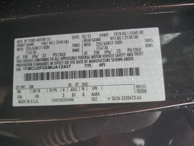 1FMCU0F6XMUA12437 - 2021 FORD ESCAPE S BLACK photo 14