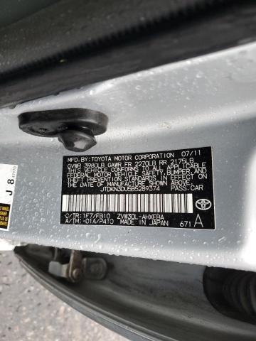 JTDKN3DU5B5289374 - 2011 TOYOTA PRIUS SILVER photo 12