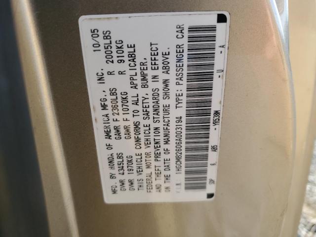 1HGCM82606A003194 - 2006 HONDA ACCORD EX GOLD photo 12