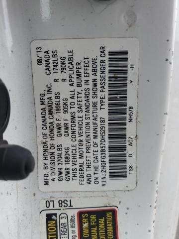 2HGFG3B57DH529187 - 2013 HONDA CIVIC LX 白色 照片 12
