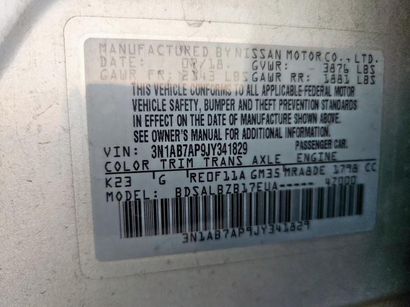 3N1AB7AP9JY341829 - 2018 NISSAN SENTRA S SILVER photo 12