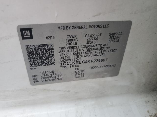 1GC1KREG4KF224607 - 2019 CHEVROLET SILVERADO K2500 HEAVY DUTY WHITE photo 12