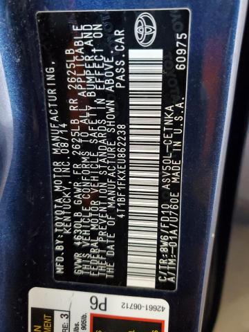 4T1BF1FKXEU862238 - 2014 TOYOTA CAMRY L Көк фото 12