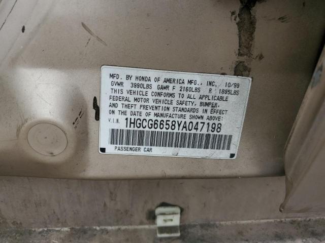 1HGCG6658YA047198 - 2000 HONDA ACCORD LX GOLD photo 12