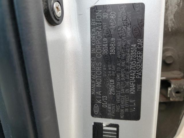 KNAFU4A27D5733514 - 2013 KIA FORTE EX SILVER photo 12