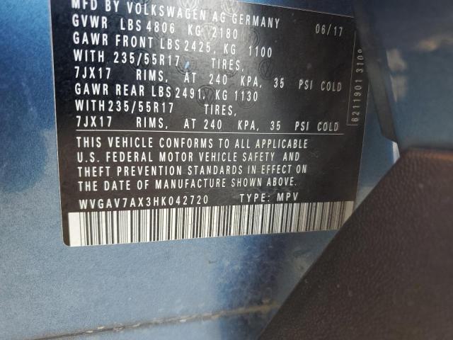 WVGAV7AX3HK042720 - 2017 VOLKSWAGEN TIGUAN S BLUE photo 12