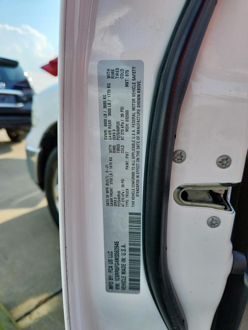 1C6RR6FG4MS563946 - 2021 RAM 1500 CLASS TRADESMAN თეთრი ფოტო 12