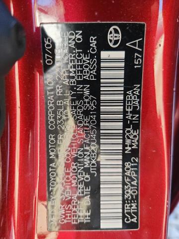 JTDKB20U457041957 - 2005 TOYOTA PRIUS RED photo 12