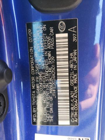 JTHFE2C24A2501109 - 2010 LEXUS IS 350 BLUE photo 12