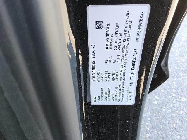 5YJ3E1EA9NF370538 - 2022 TESLA MODEL 3 Қара фото 13
